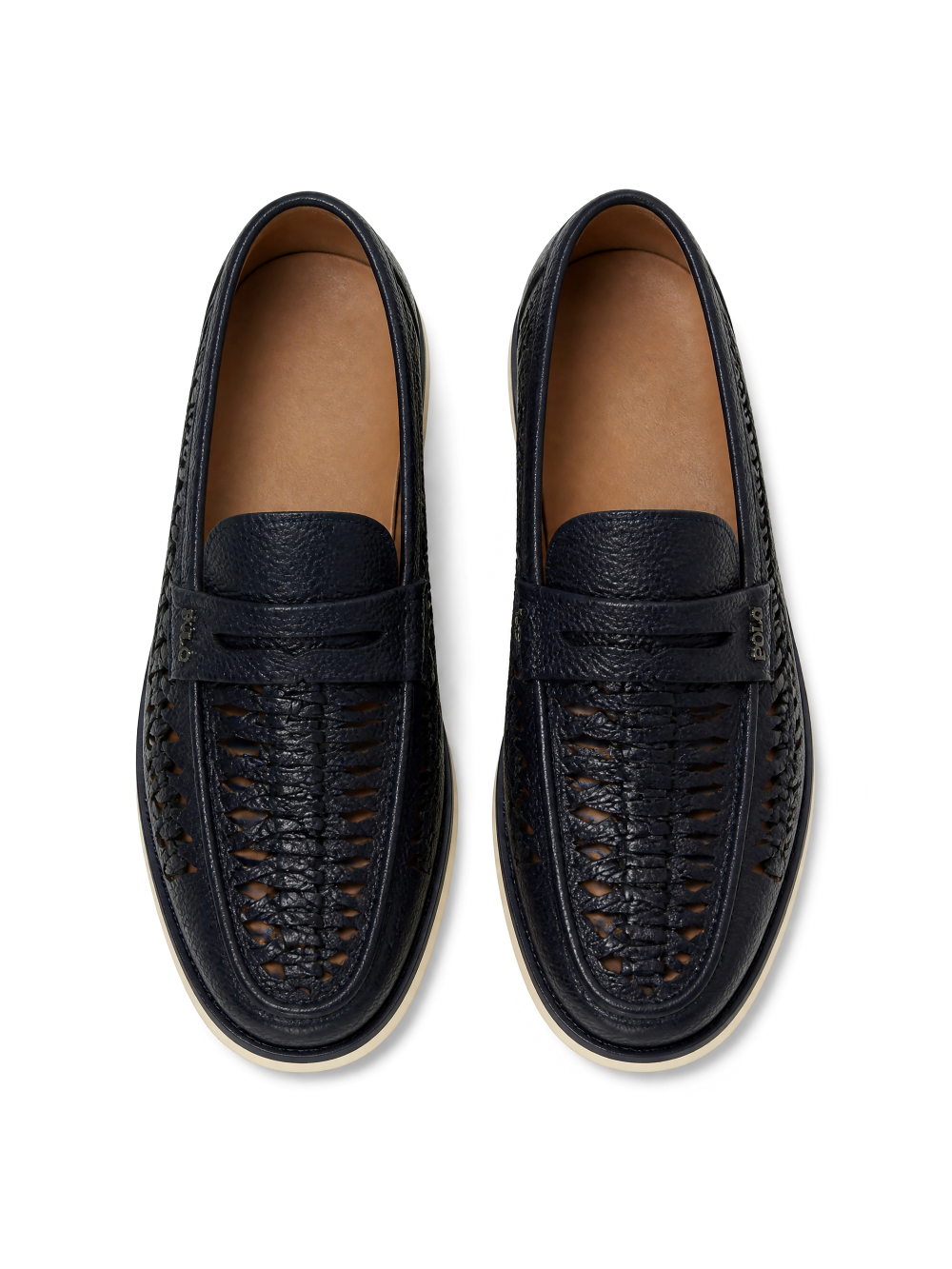 Polo Leather Braided Boat Shoe Off Navy