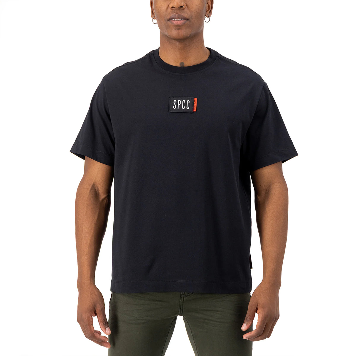 Black SPCC Recuit II men's T-shirt with a classic crew neck and minimal design, shown on a plain background.