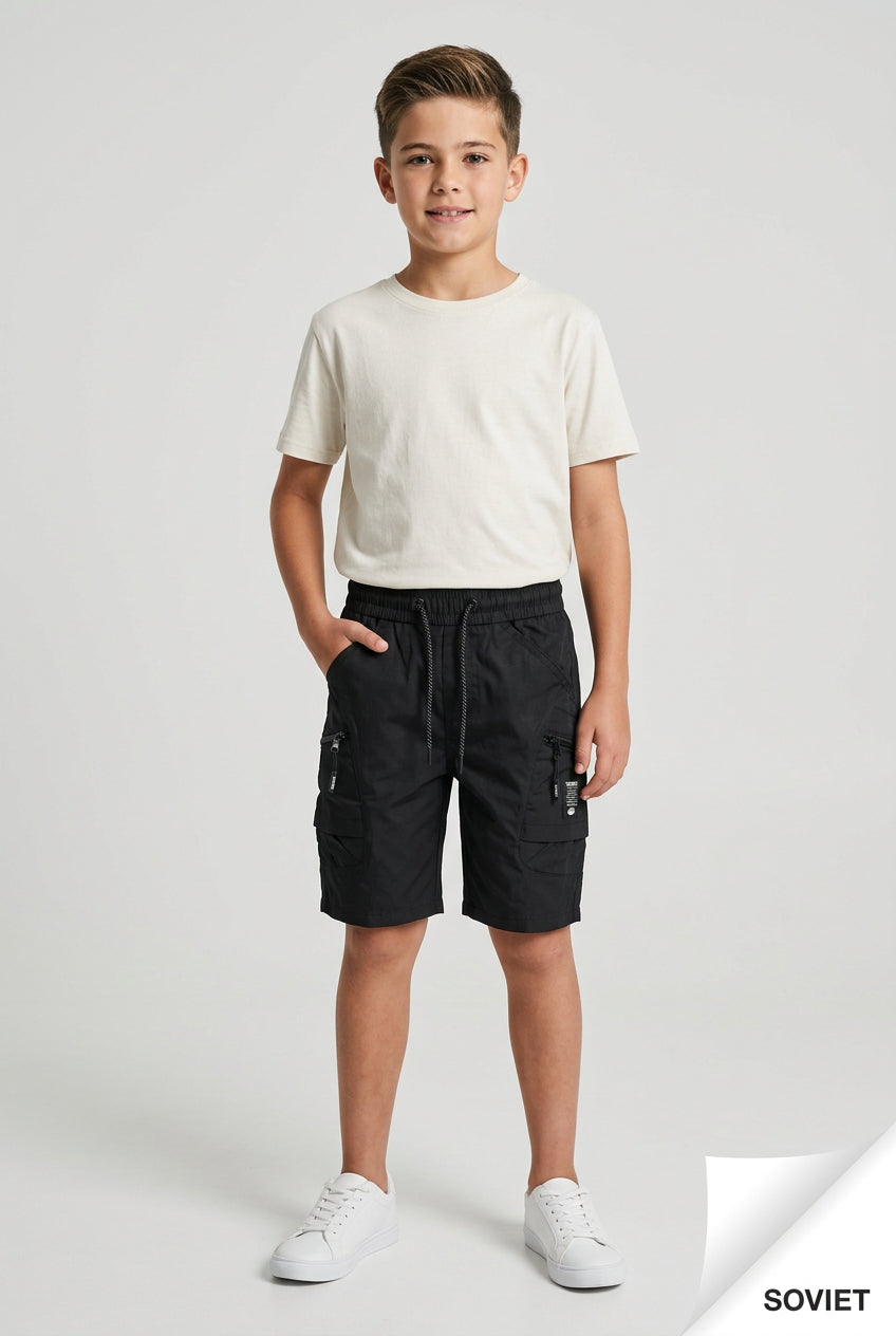 Soviet Sydow kids' black nylon shorts or bermuda, lightweight and casual, suitable for active children.