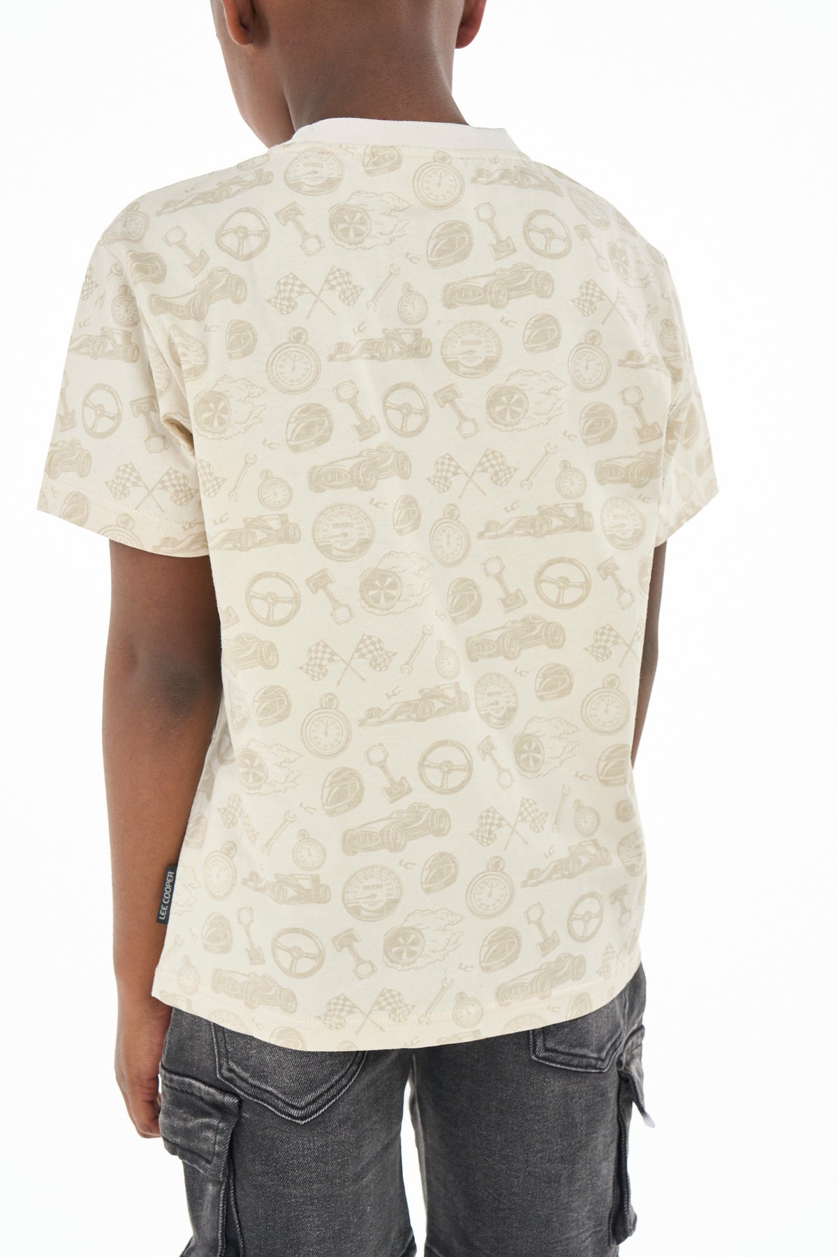 Beige Lee Cooper Zola boys' T-shirt with short sleeves and logo print, made for kids, casual and comfortable.