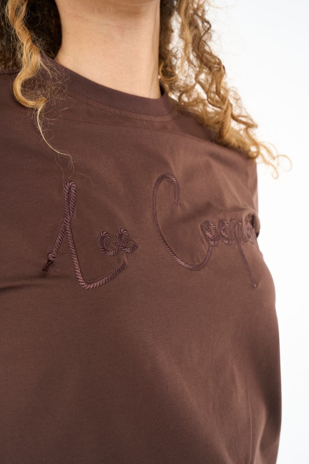 Brown women's T-shirt by Lee Cooper Zinnia Tee with a casual fit and short sleeves, displayed on a plain background.