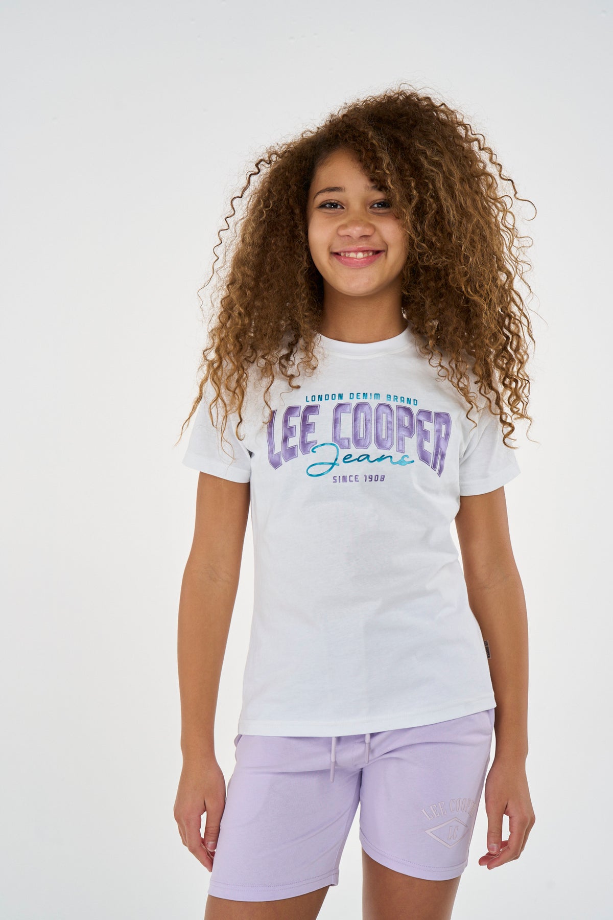 White kids' T-shirt by Lee Cooper, featuring a casual crew neck and comfortable fit, displayed on a plain background.
