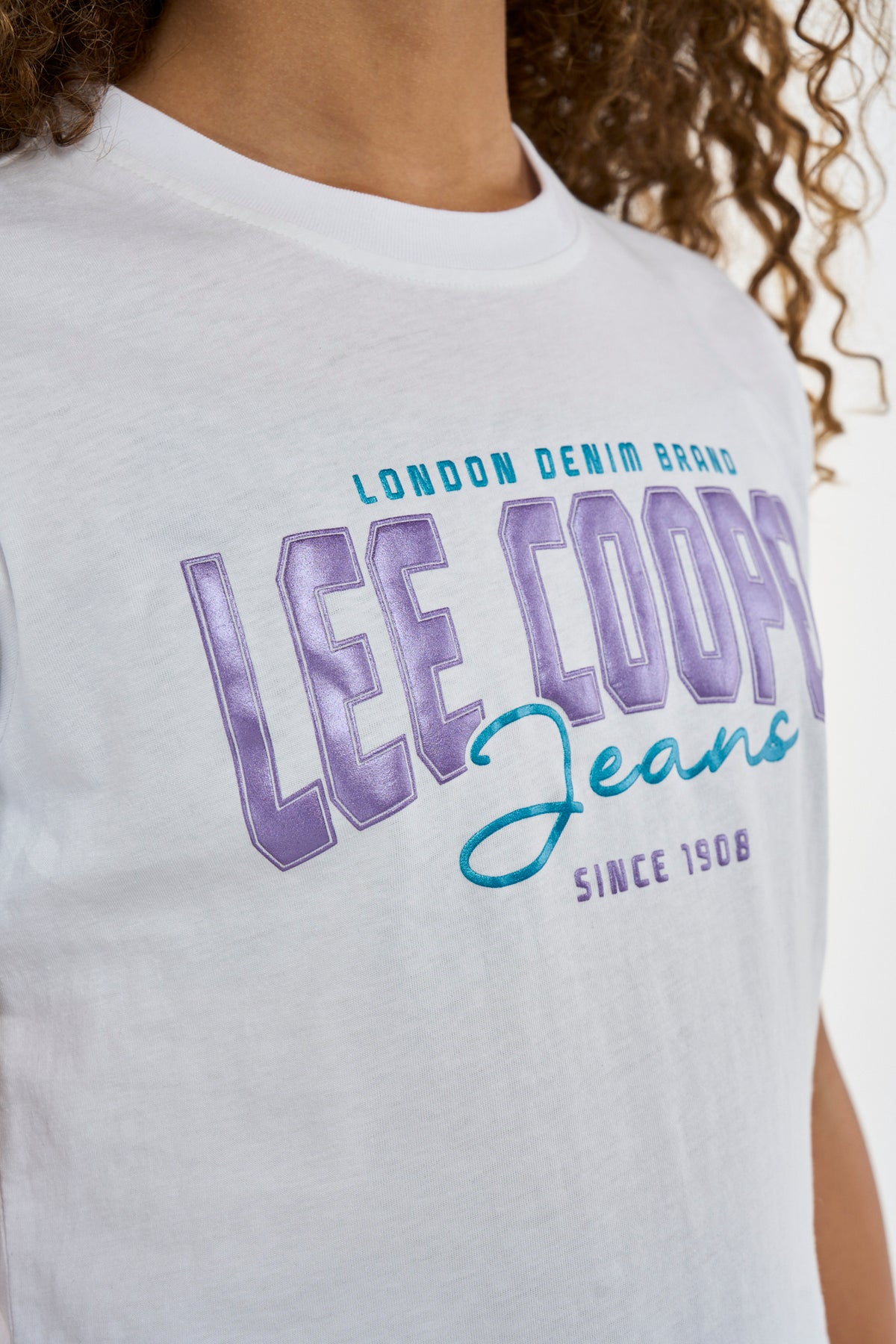 White Lee Cooper Atieno kids' T-shirt with short sleeves and round neck, featuring simple, casual design for children.