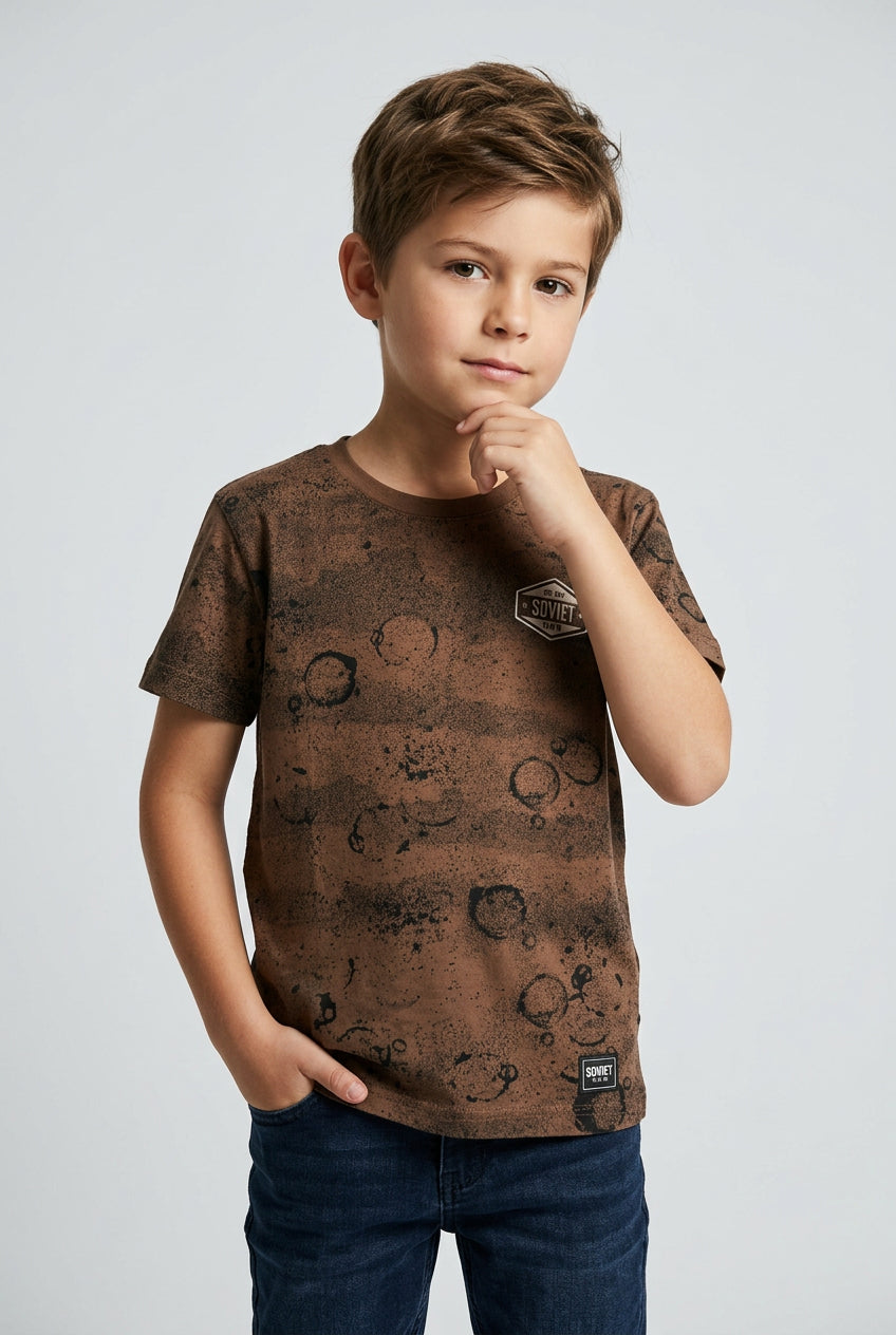 Soviet Curt Kids print T-shirt featuring a colorful graphic design, made for children by the brand SOVIET.