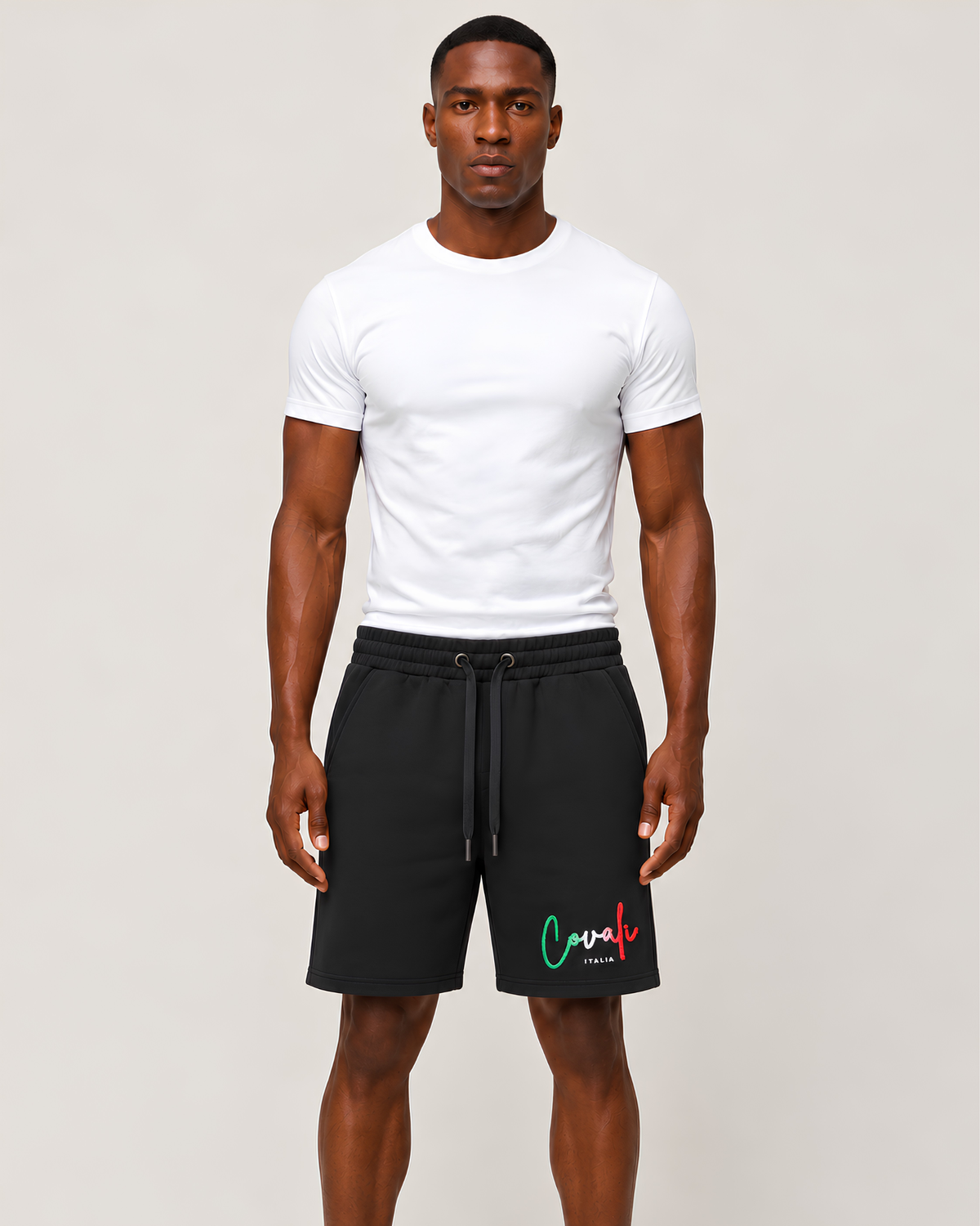 Black Covali Basso men's shorts with a relaxed fit, casual style, and adjustable waistband, perfect for summer wear.