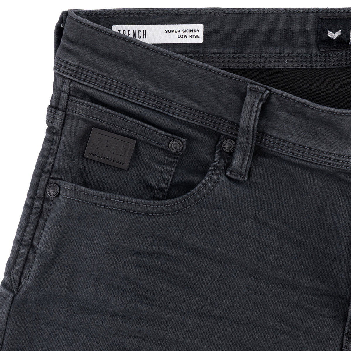 Mens SPCC Rodan Redrafted Jeans in charcoal, showcasing a slim fit design with classic denim texture and modern styling.
