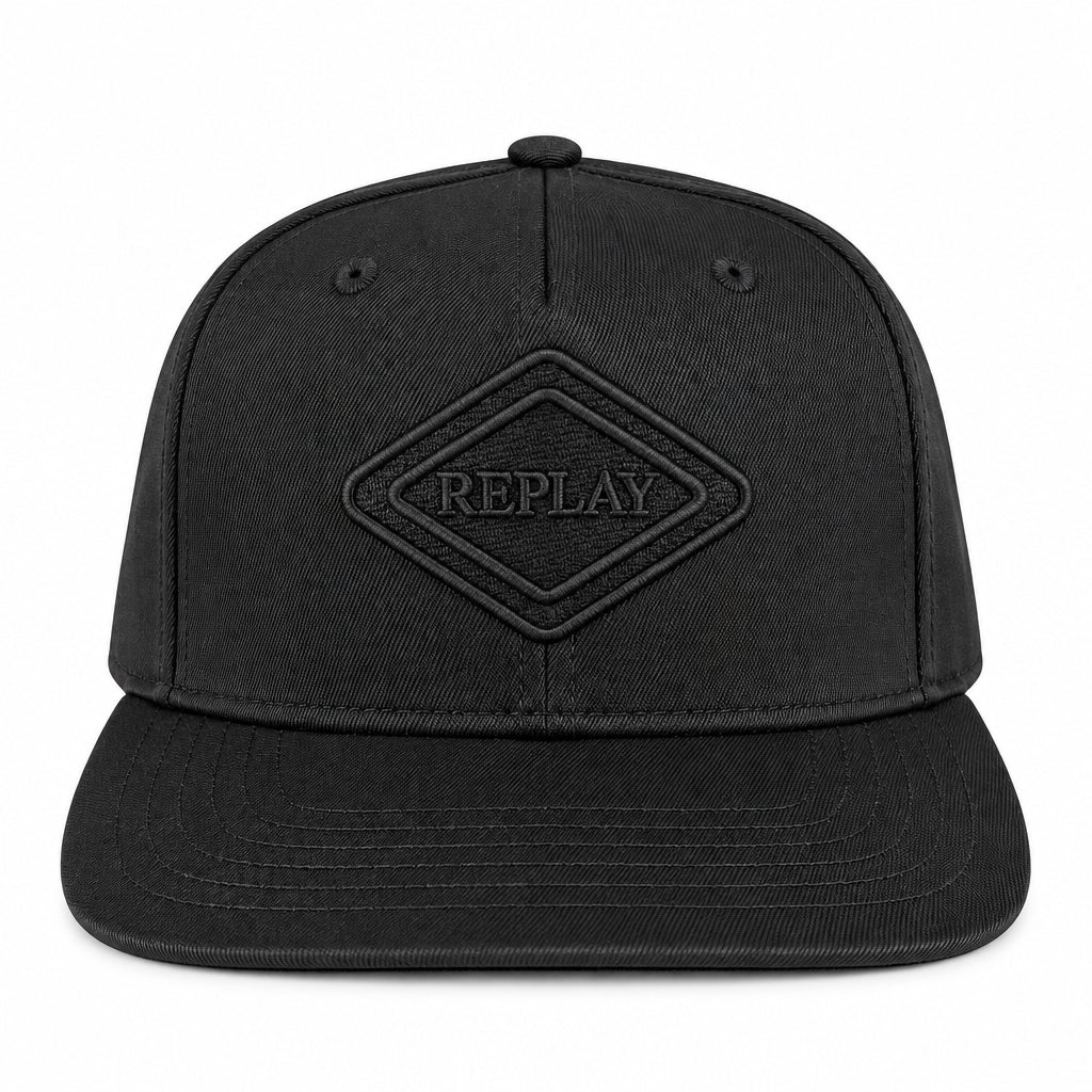 Black Replay AM4445 twill cap, men's headwear with adjustable strap and curved brim, stylish casual accessory.