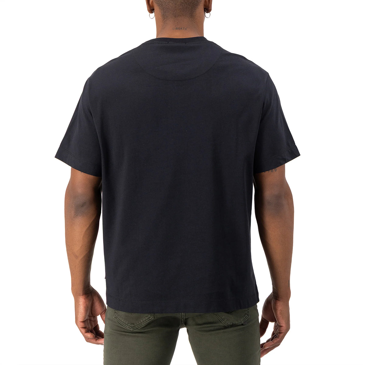 Black SPCC Recuit II men's T-shirt displayed flat, showing the front with the SPCC logo and soft cotton fabric.