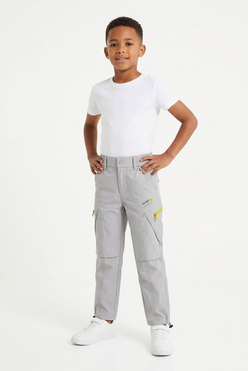 Soviet Depp Kids Cargo Pant in grey, kids' casual bottoms with multiple pockets and a relaxed fit, suitable for everyday wear.