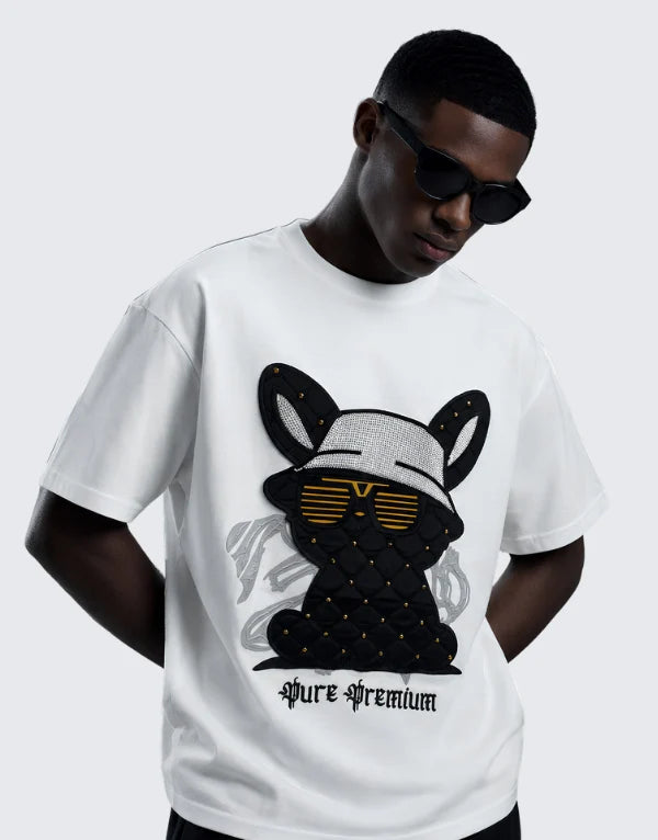 Pure Premium Luxeo men's off-white T-shirt, casual fit, soft cotton fabric, front view showing neckline and short sleeves.