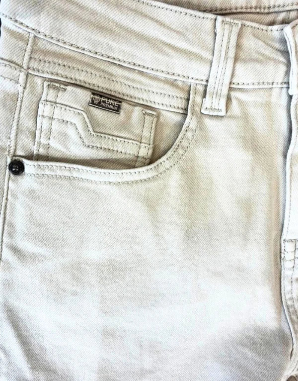 Beige Pure Premium Lorenzo men's jeans with classic fit and five-pocket design, made from durable denim fabric.