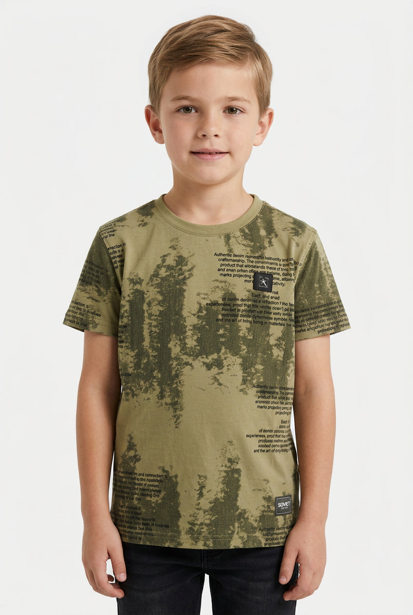 Soviet Sandler Kids print tee in kelp green with playful graphic design, made for children, casual and comfortable style.