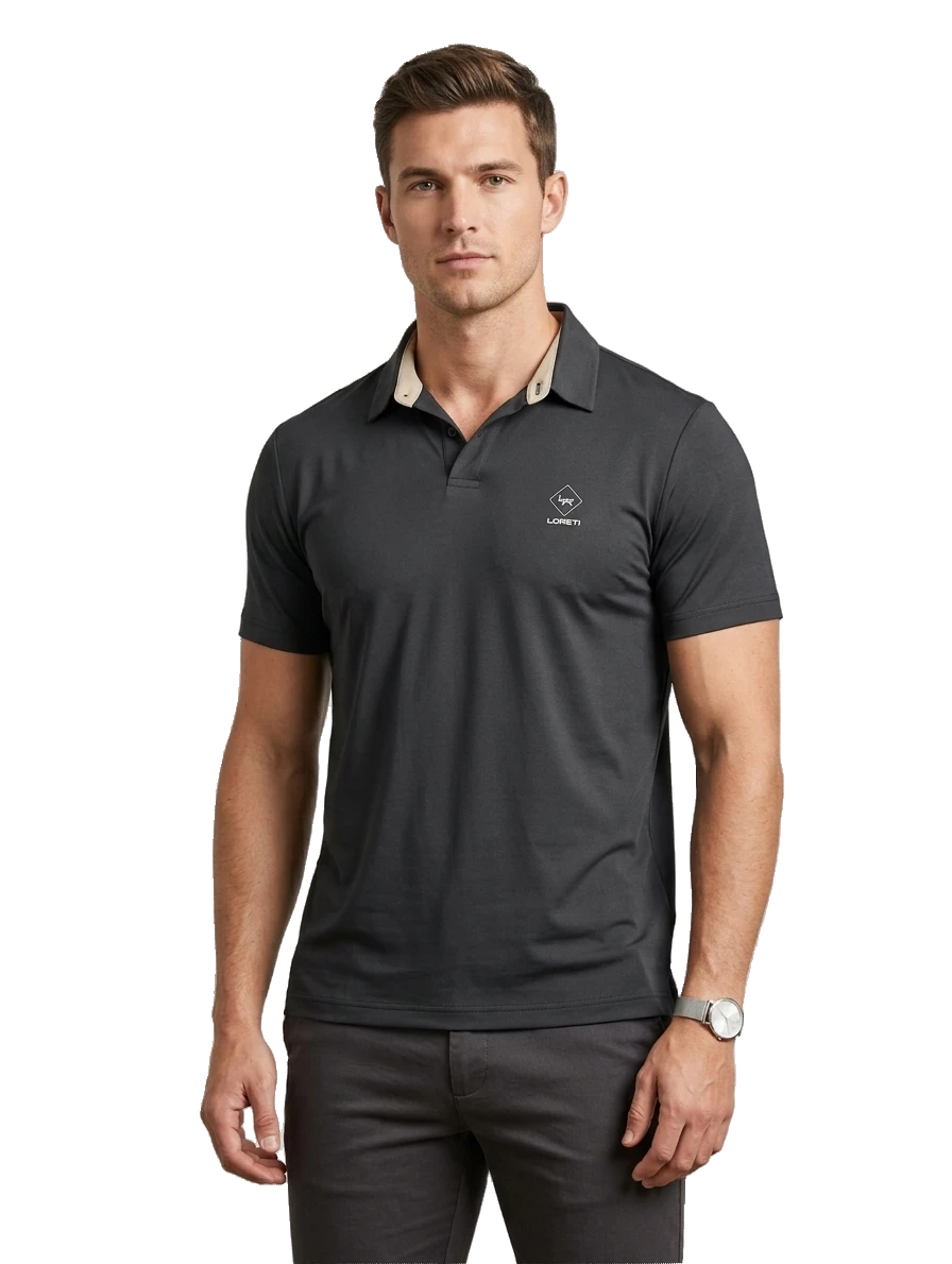 Men's Loreti Rivero Golfer in black, stylish men's golf shirt with a comfortable fit and classic design.