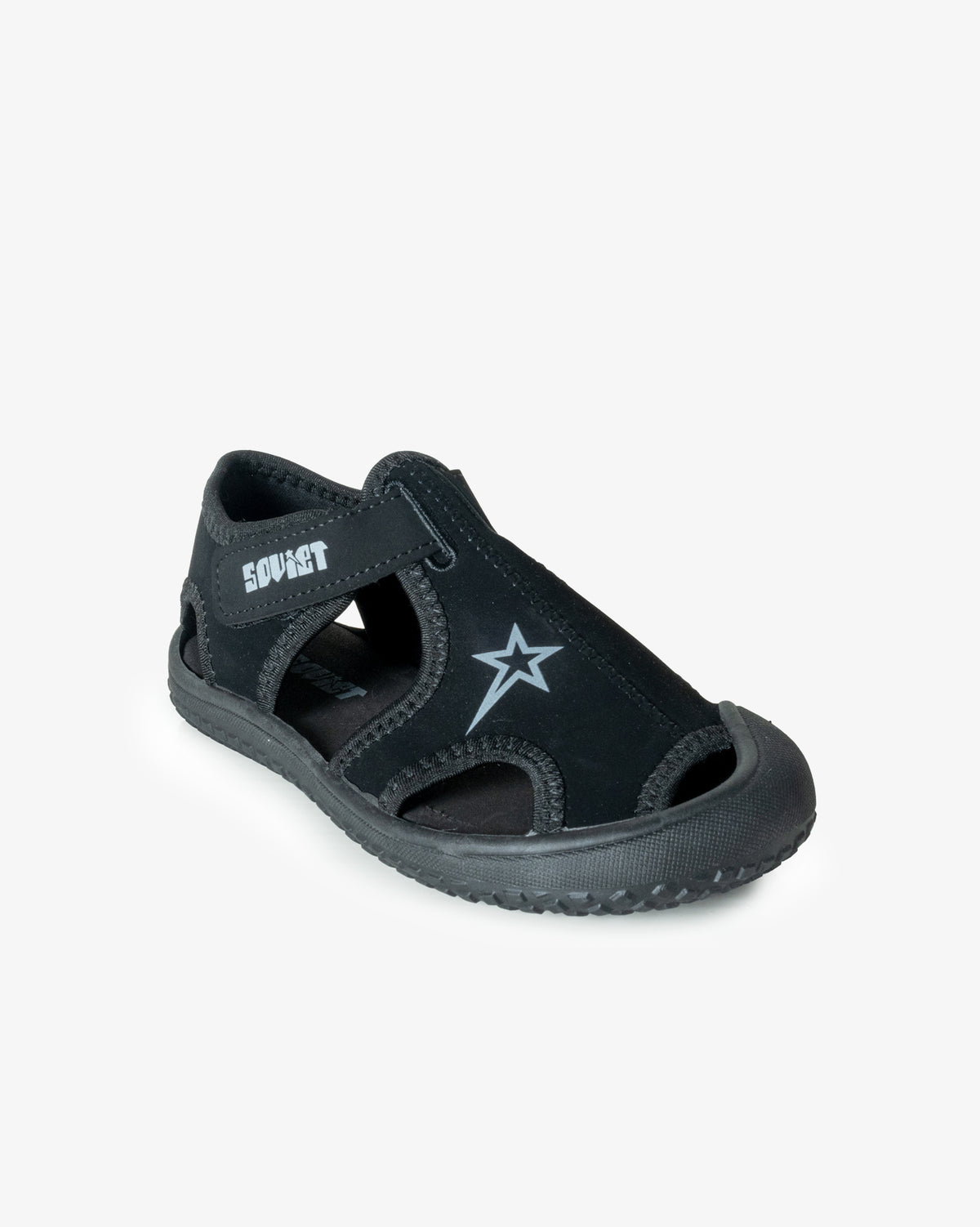 Soviet Singh 26 black mono kids sandals with open toe design and adjustable strap, made for comfortable casual wear.
