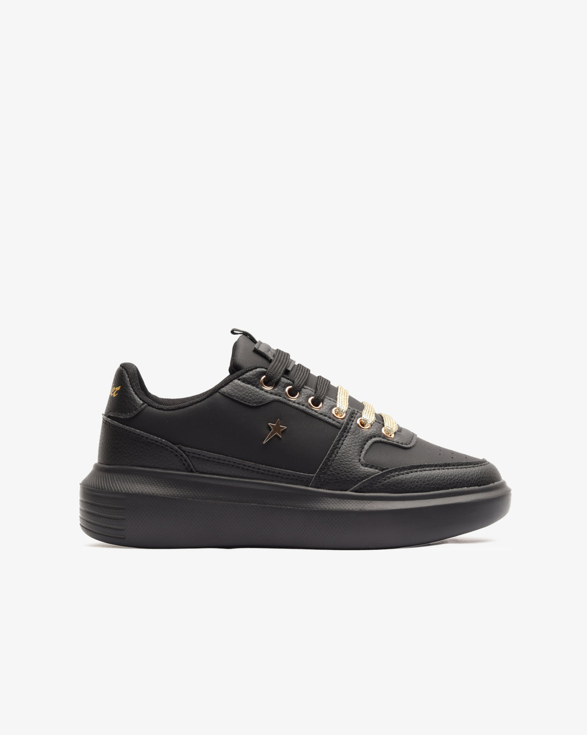 Soviet Sylvie Black Mono/Gold women's sneakers with black design and gold accents
