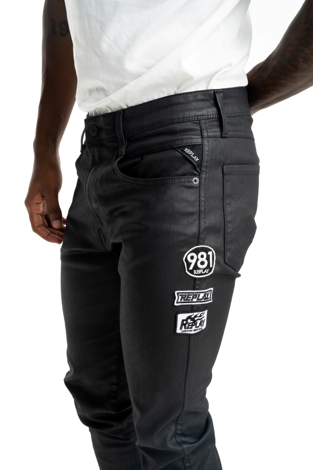 Replay Bronny Wax Denim With Badges Black