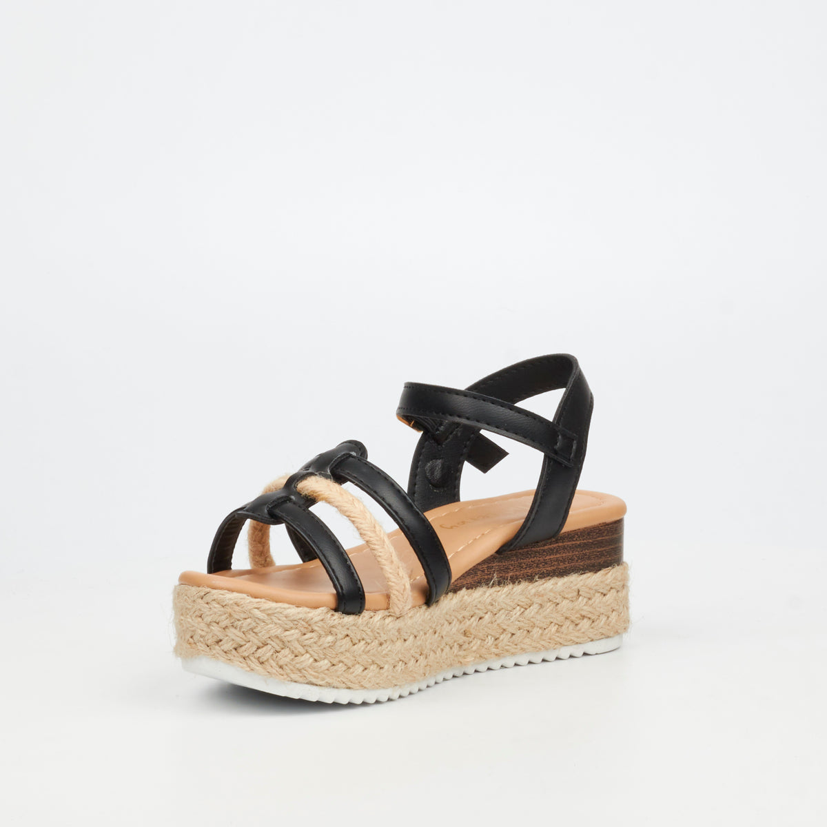 Black Flutterby Girls Maggie 2 kids sandals by Butterfly Feet with open toe design and adjustable straps.