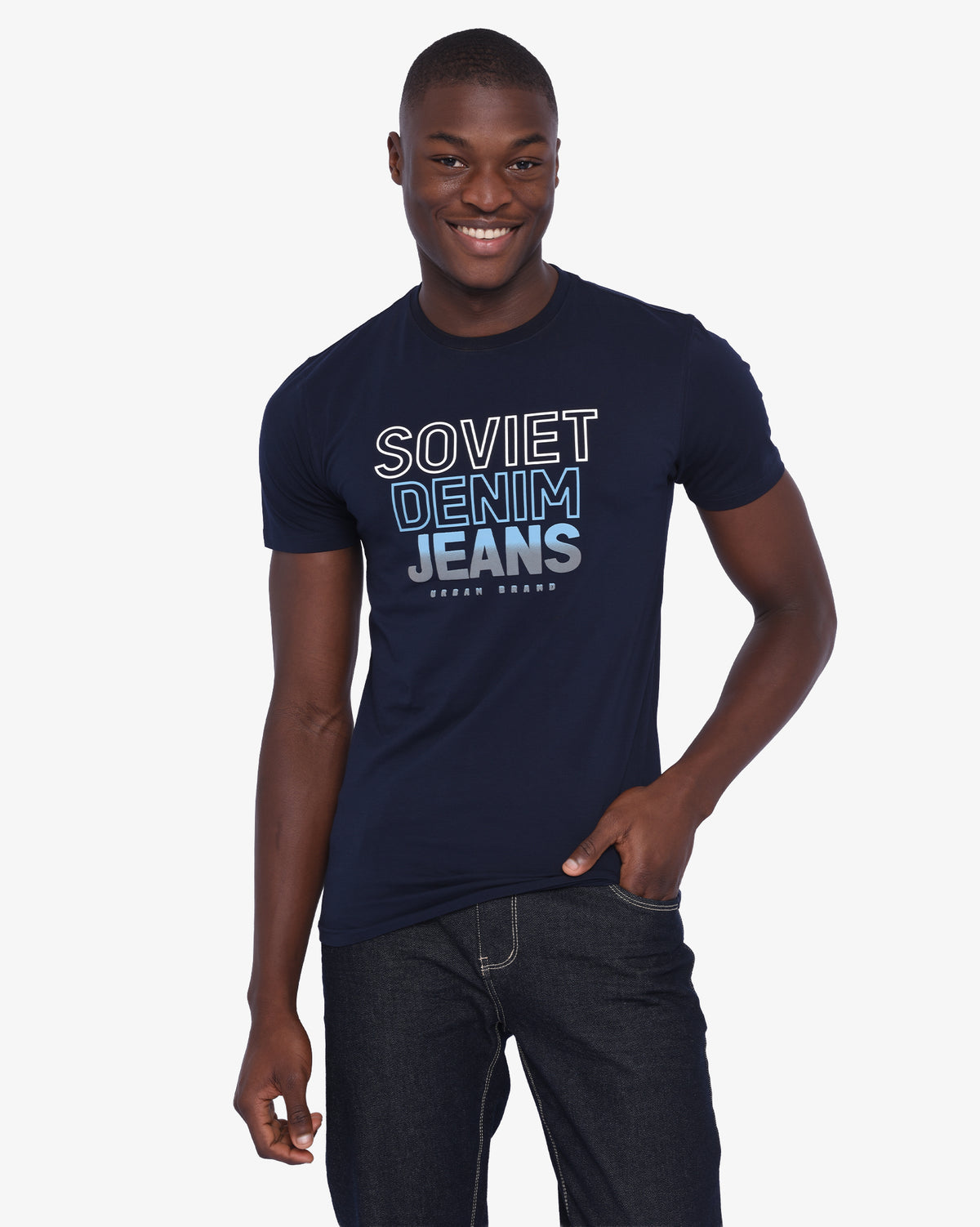 SOVIET Beatty men's navy T-shirt front view