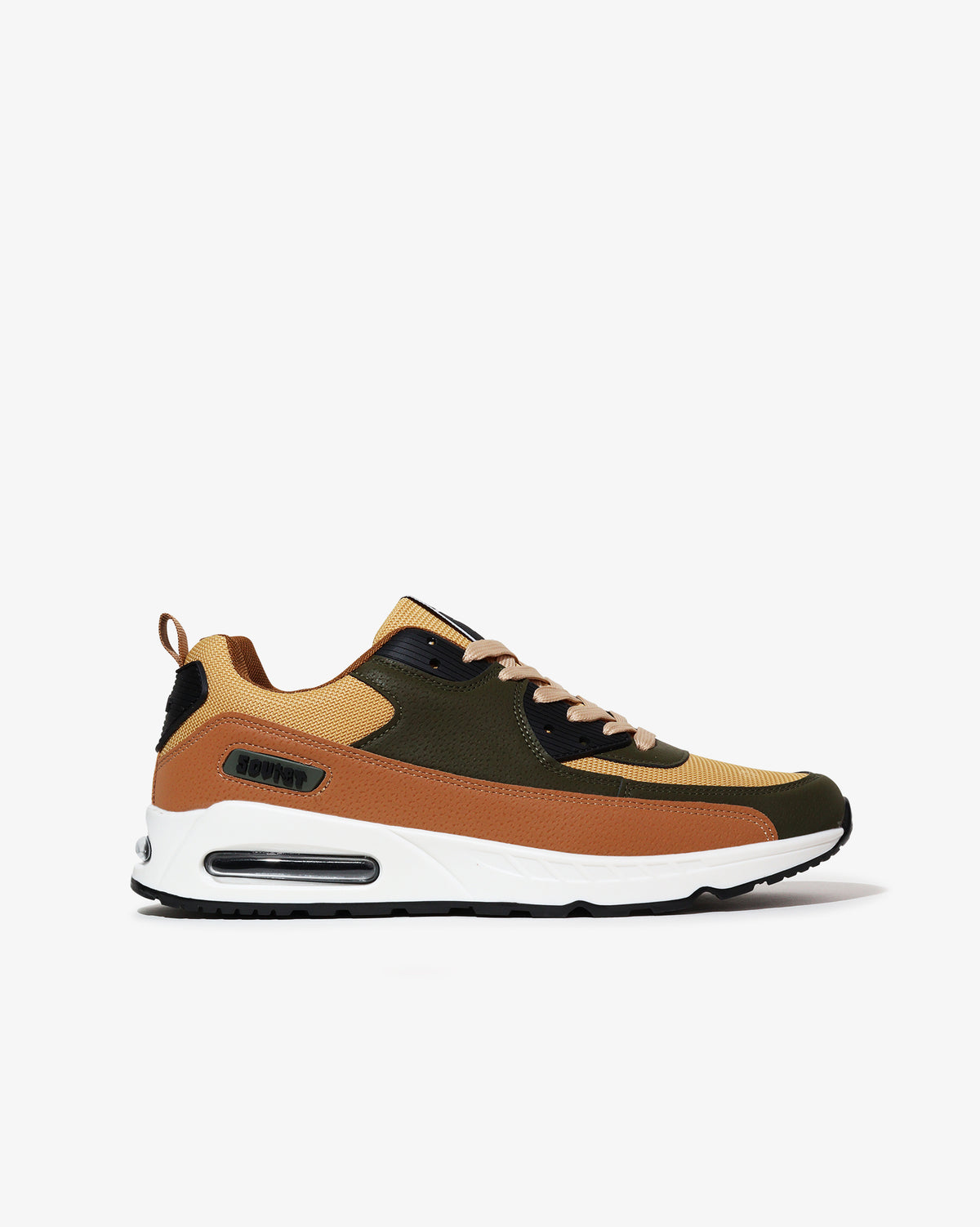 Soviet Kirk men's sneakers in khaki, olive, brown, and black with a casual design and lace-up closure.