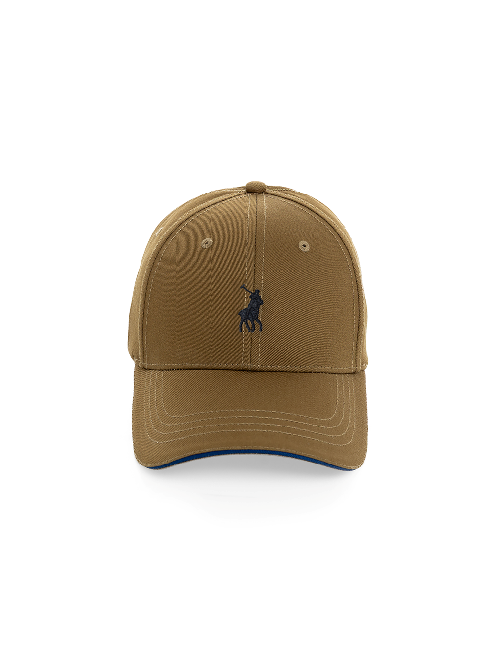 Khaki Polo men's 6-panel structured peak cap with adjustable strap and curved brim, stylish headwear by POLO.