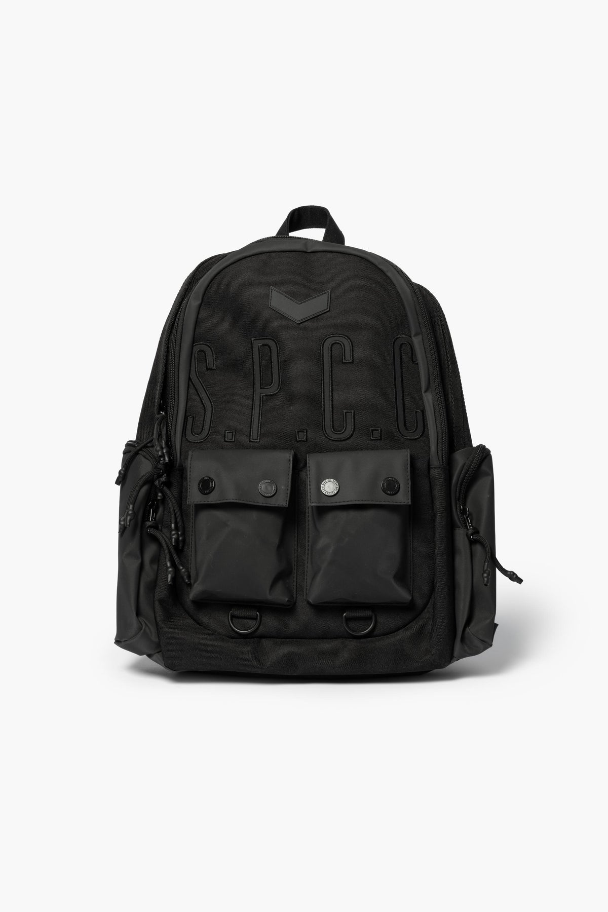 Black SPCC Cyrus Backpack for men, featuring multiple compartments and durable design, ideal for everyday luggage and commuting.