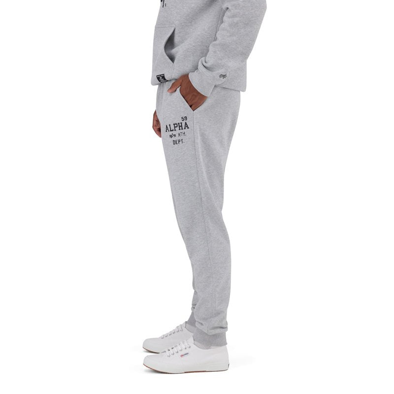 Men's Alpha ATH Dept Melange Track Pants with a relaxed fit, featuring an elastic waistband and stylish melange fabric.