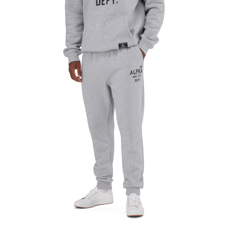 Men's Alpha ATH Dept Trackpant Melange in grey, comfortable athletic pants with a relaxed fit and stylish design.