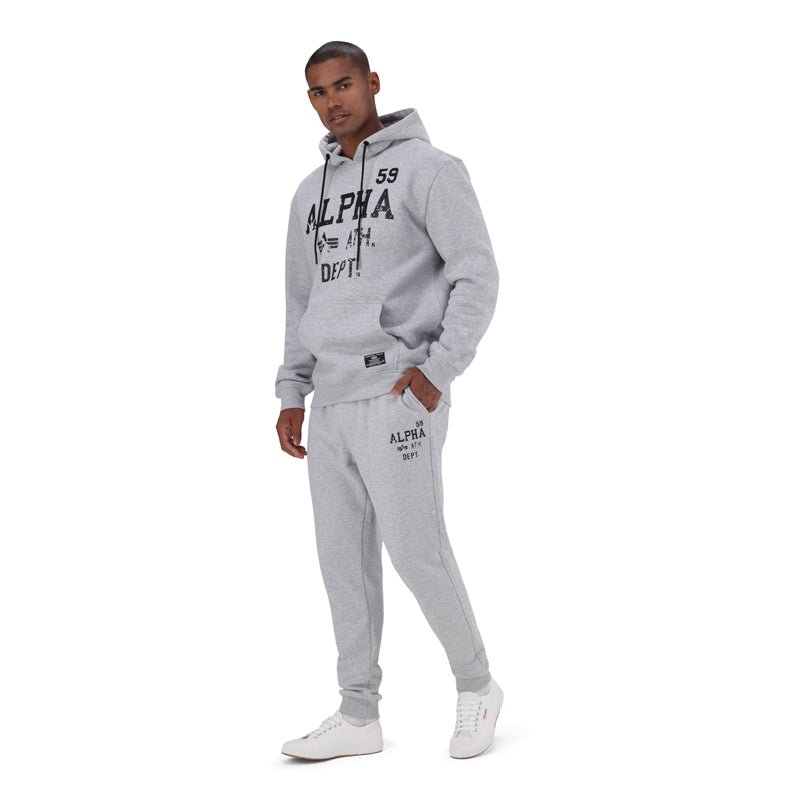 Men's Alpha ATH Dept Melange Trackpant featuring a relaxed fit, elastic waistband, and sporty design, perfect for casual wear.