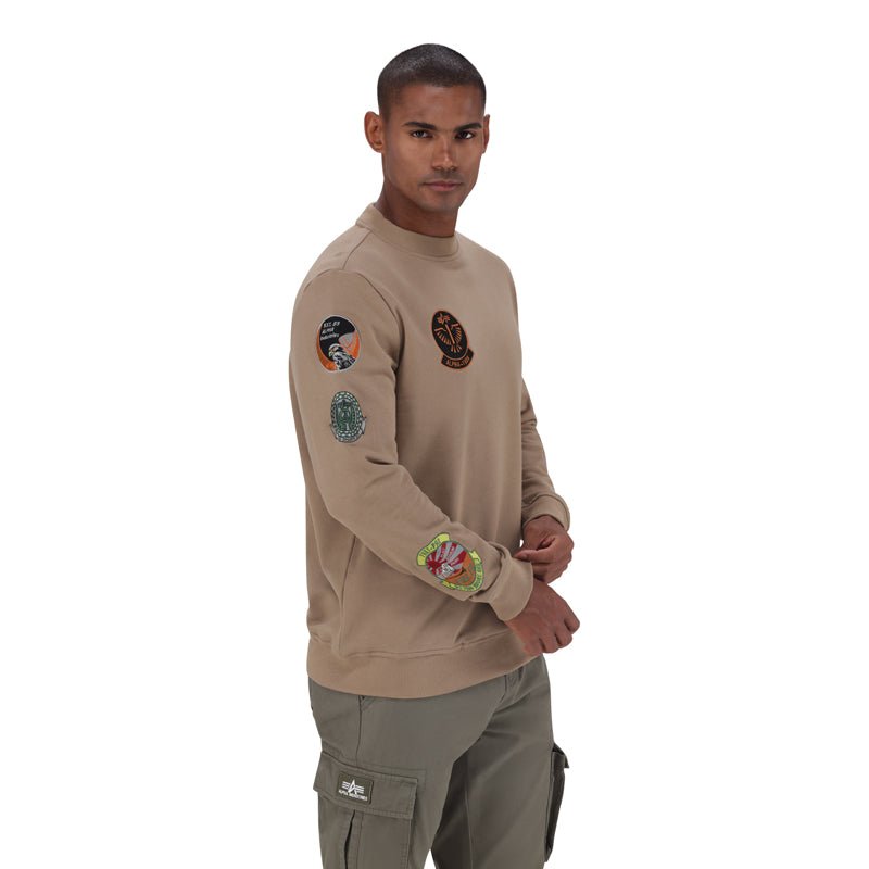 Beige Alpha Flying 59 Crew Sweat for men, casual crewneck sweater with Alpha branding, soft fabric, and comfortable fit.