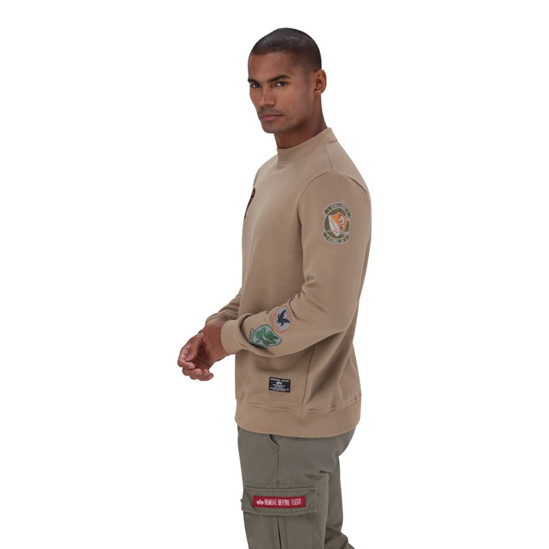 Beige Alpha Flying 59 Crew Sweat for men, stylish crewneck sweater made by Alpha, shown on a plain background.