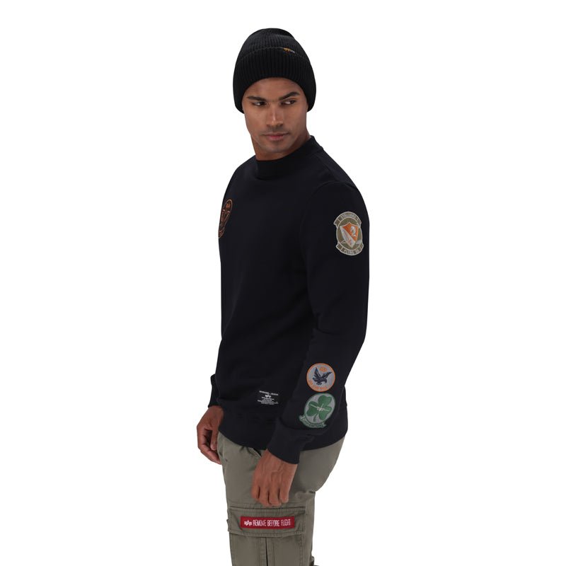 Black Alpha Flying 59 crew sweater for men, featuring a relaxed fit and crew neck design, made from soft, comfortable fabric.