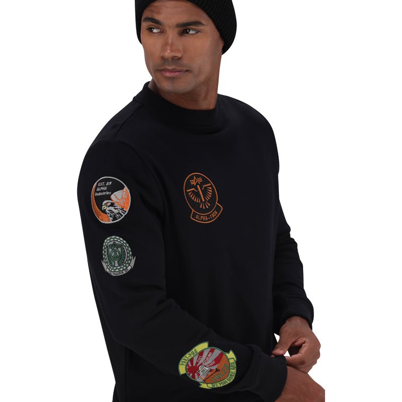 Black Alpha Flying 59 Crew Sweat for men, showing the classic crewneck design and Alpha branding on the front.