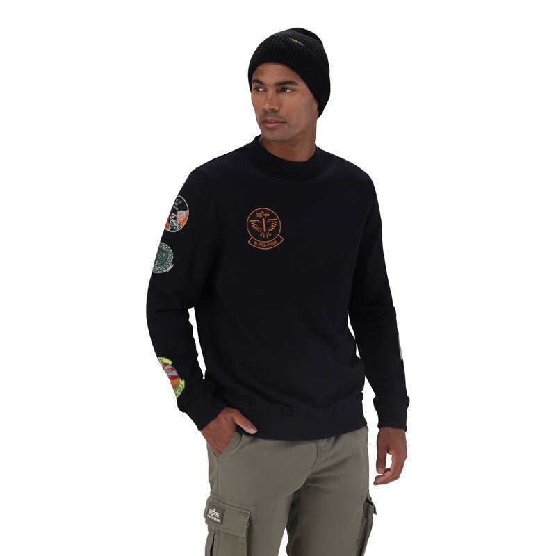 Black Alpha Flying 59 Crew Sweat for men, showcasing a comfortable crewneck sweater with Alpha branding and stylish design.