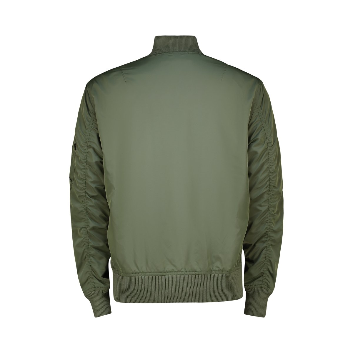 Unisex Alpha MA-1 TT jacket in sage green, featuring a classic bomber style with ribbed cuffs and collar.
