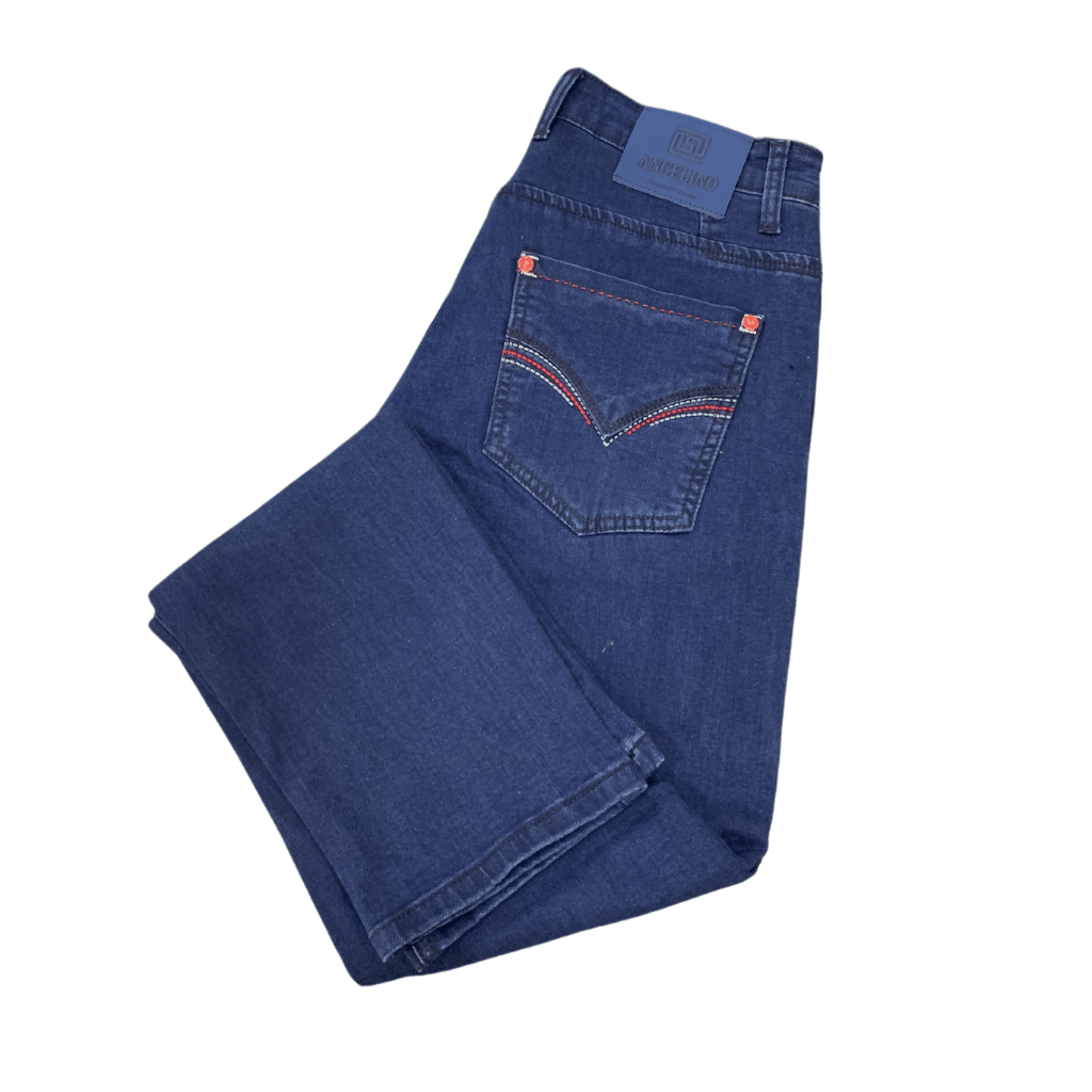Dark indigo Angelino D17 men's jeans with classic fit and stitching, displayed on a plain background.