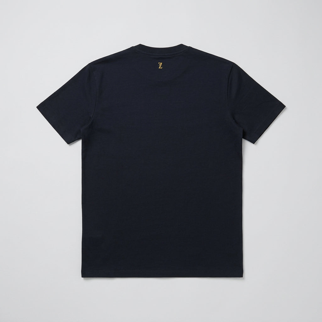 Black Arbiter Alfonso men's T-shirt displayed flat, showcasing its classic crew neck and soft cotton fabric for casual wear.