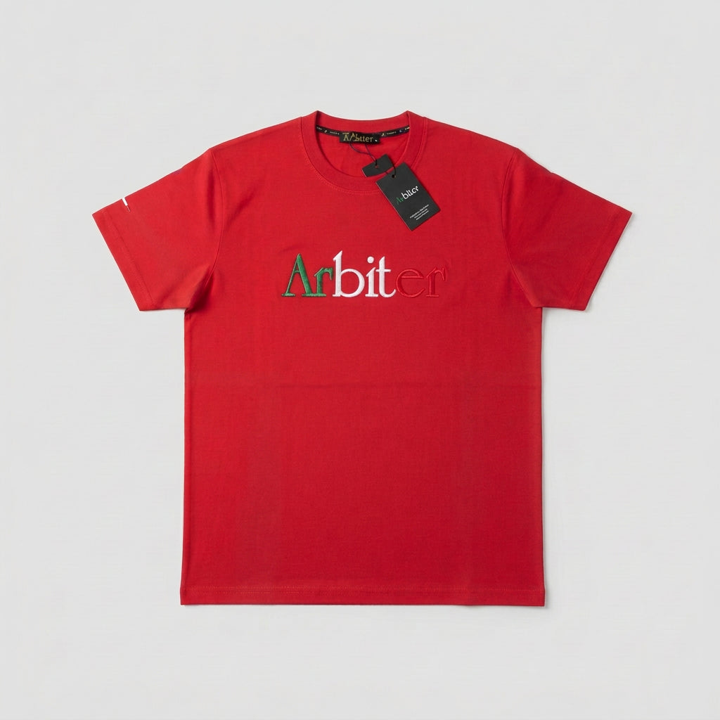 Red Arbiter Alfonso men's T-shirt featuring a classic crew neck and logo detail, made from soft cotton fabric.
