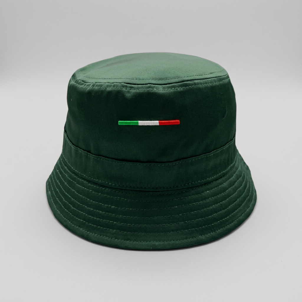 Green Arbiter satin bucket hat for unisex headwear, featuring a smooth, shiny fabric and casual style.