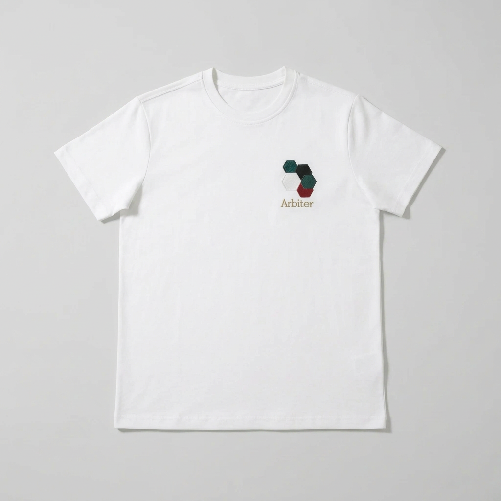 White Arbiter Vicenzo men's T-shirt with a classic crew neckline and minimalist design, displayed on a plain background.