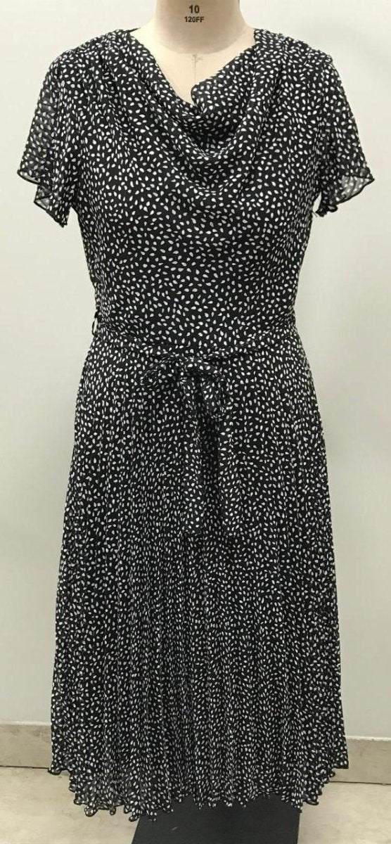 Black Bouchara women's chiffon dress with a cowl neck and teardrop pattern, perfect for elegant occasions.