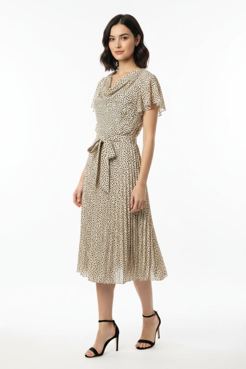 Bouchara women's chiffon dress with cowl neck and stone teardrops detail, stylish and elegant for special occasions.