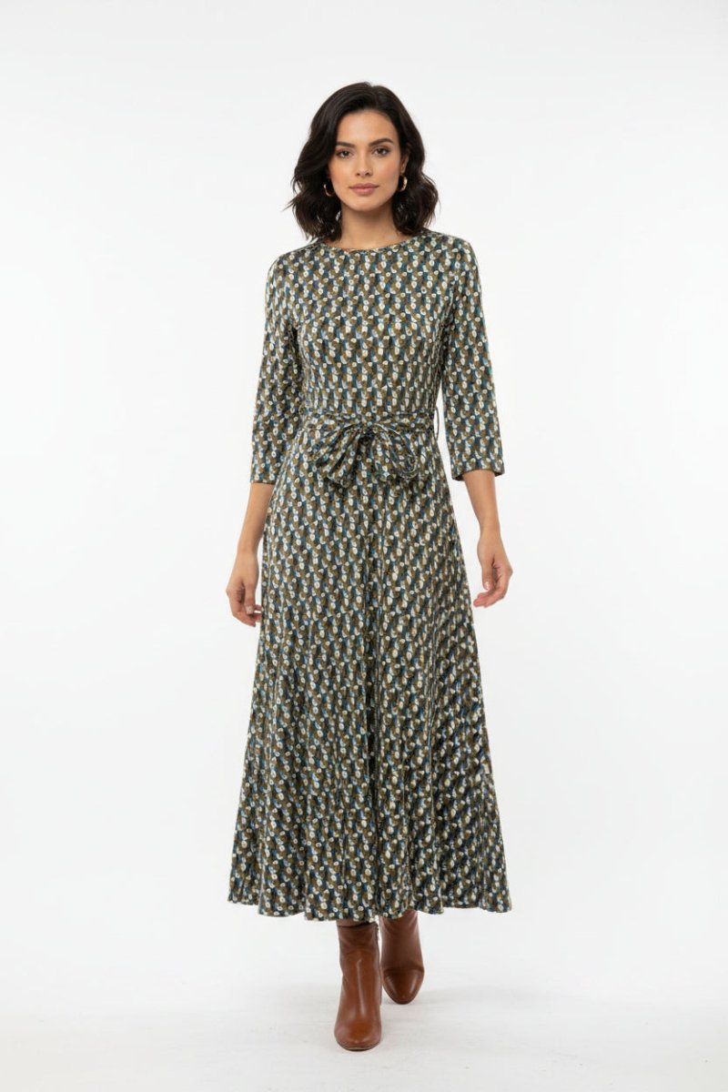Bouchara Flair knitted dress in jade color, women's fashion dress with a textured knit design and fitted silhouette.