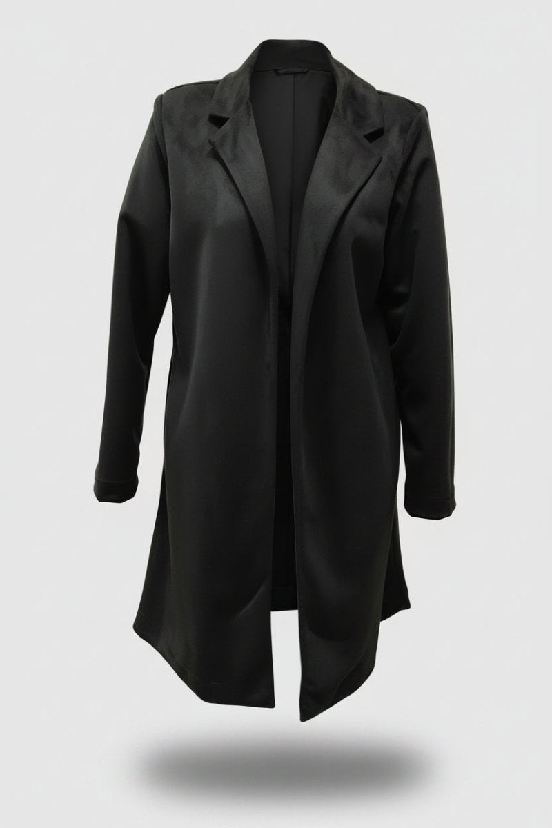 Black Bouchara women's long Melton jacket with a tailored fit and classic collar, perfect for stylish winter wear.