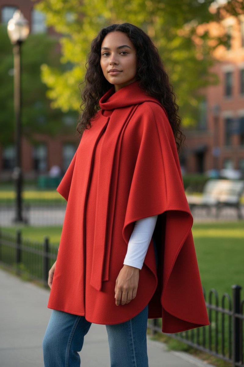 Bouchara Melton Poncho Red (JK71) - Shazem - WOMENS JACKETS - BOUCHARA