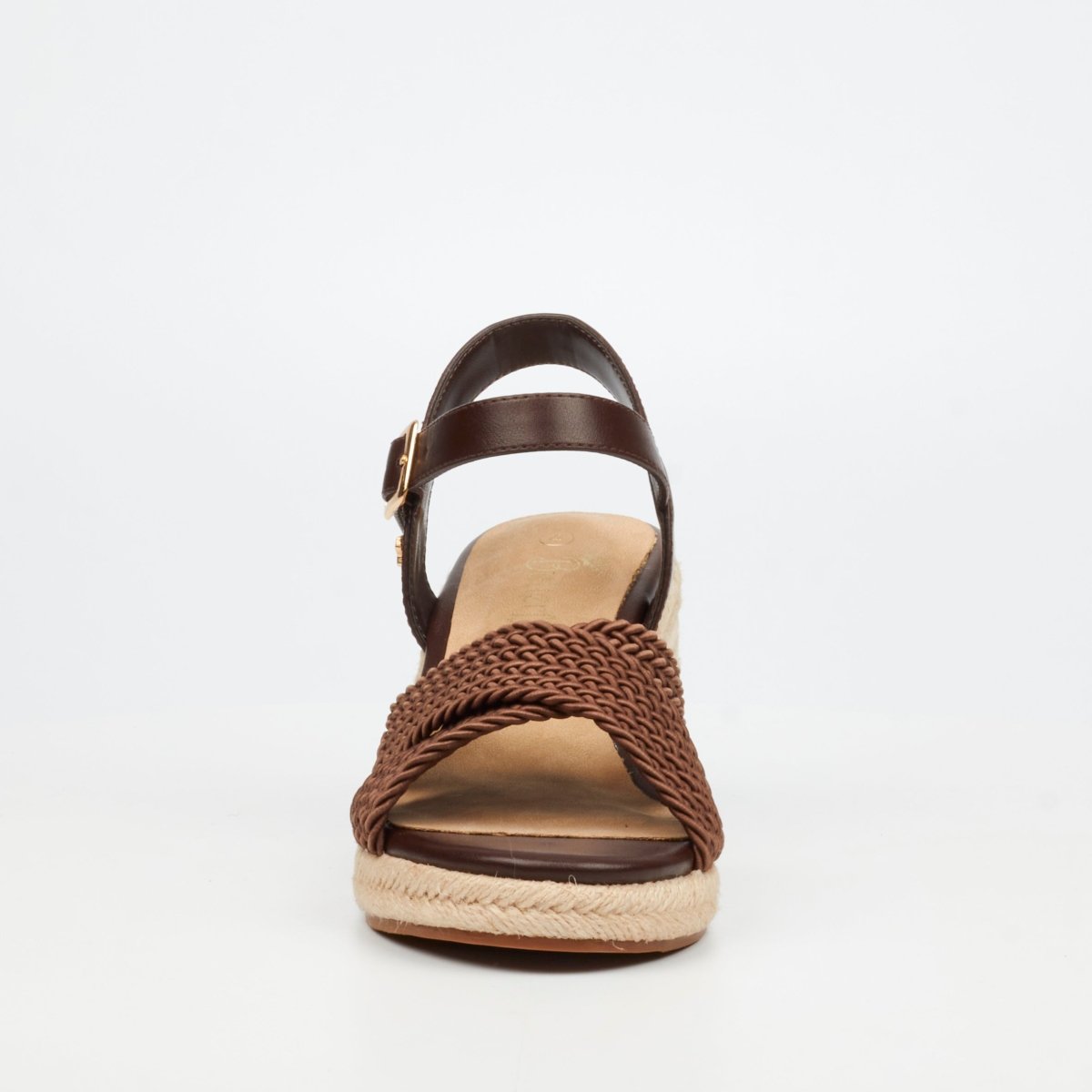 Women's Butterfly Feet Escada 2 Wedge Chocolate sandals with open toe design and ankle strap, stylish and comfortable for summer wear.