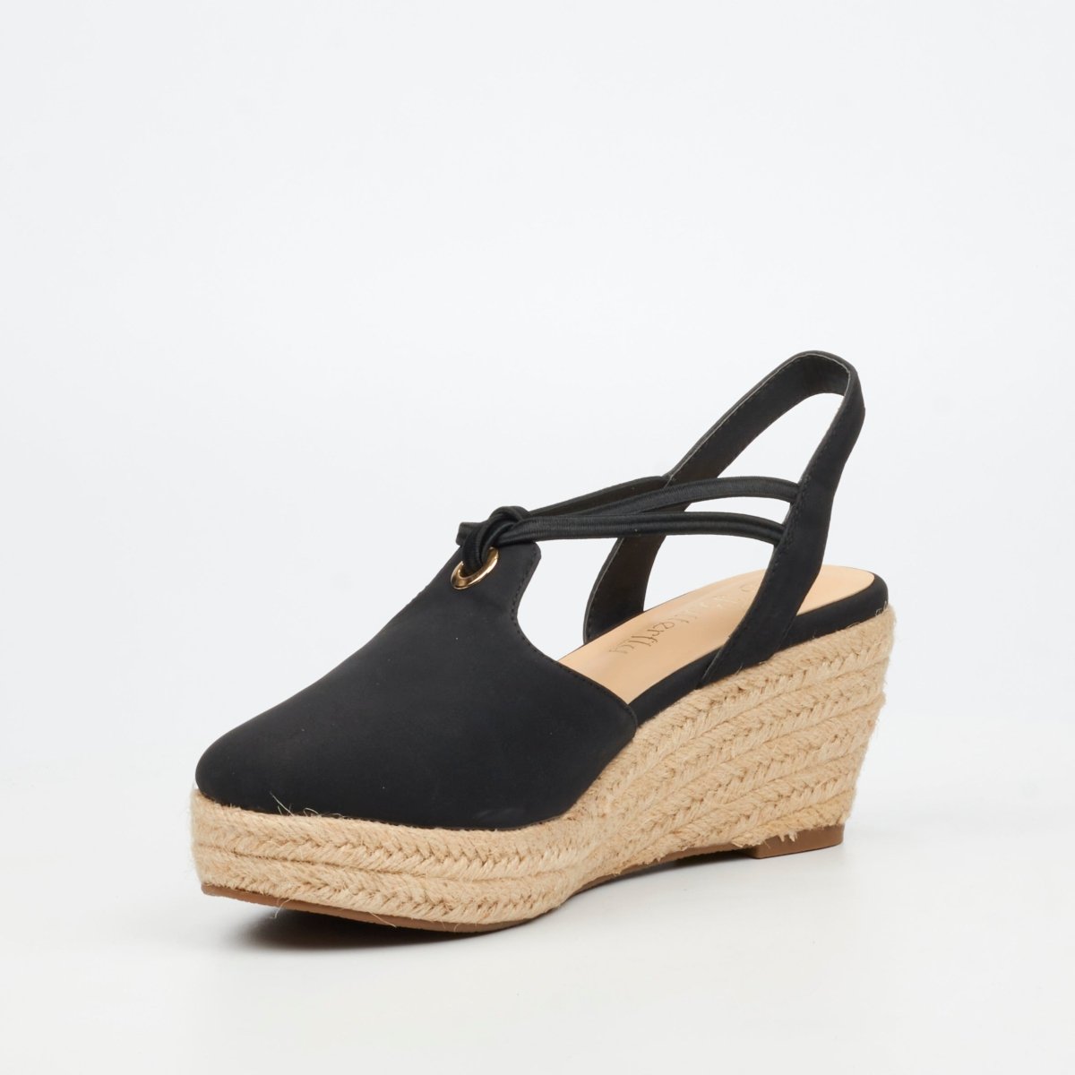 Black Butterfly Feet Lanah 3 Wedge women's sandals with open toe and ankle strap, stylish and comfortable footwear.