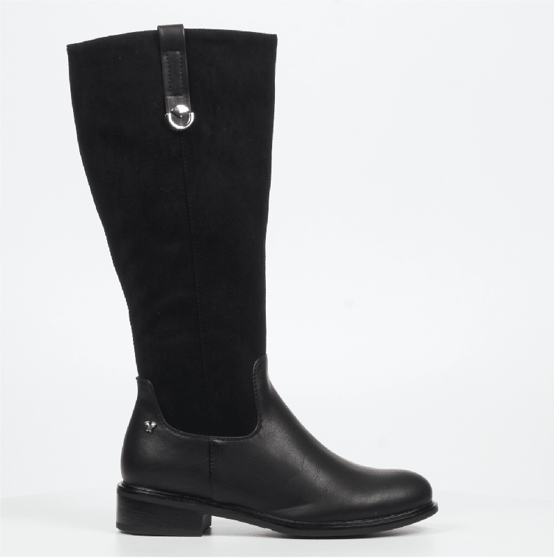 Black Butterfly Feet Huda 18 long women's boots featuring sleek design and pointed toes, perfect for stylish fall and winter wear.