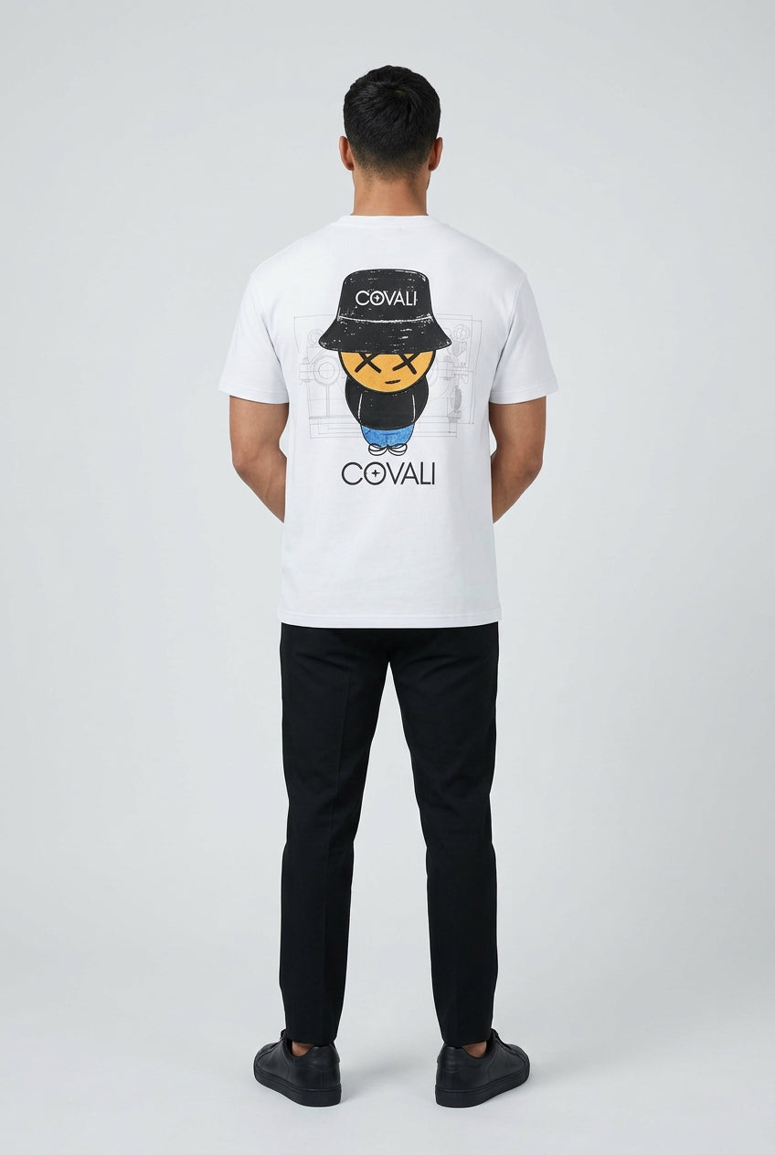 White Covali Disegno T-shirt for men featuring a stylish design, made of soft fabric with a comfortable fit.
