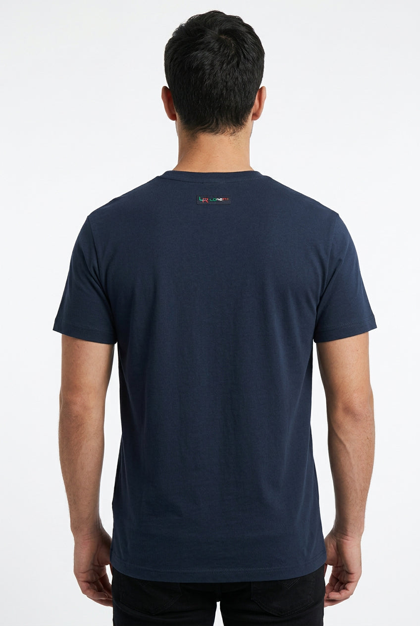 Blue Loreti Bixio men's T-shirt with a simple crew neck and short sleeves, displayed flat against a white background.