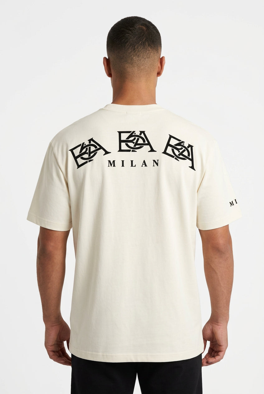 White BA6 Tres Tee men's T-shirt displayed flat with short sleeves and crew neck, showcasing a casual, comfortable style.